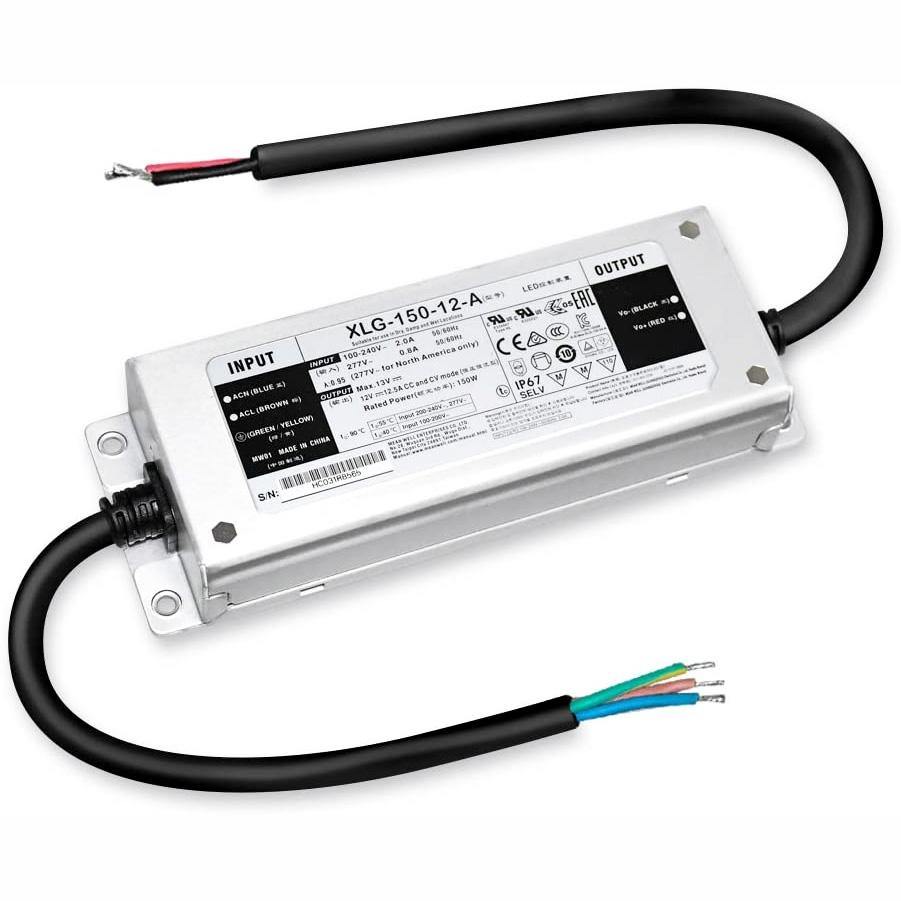 Mean Well 150W LED Power Supply | XLG-150-12-A | AC-DC Single output LED driver Constant Power | IP 67 Outdoor LED Transformer - Carrier LED