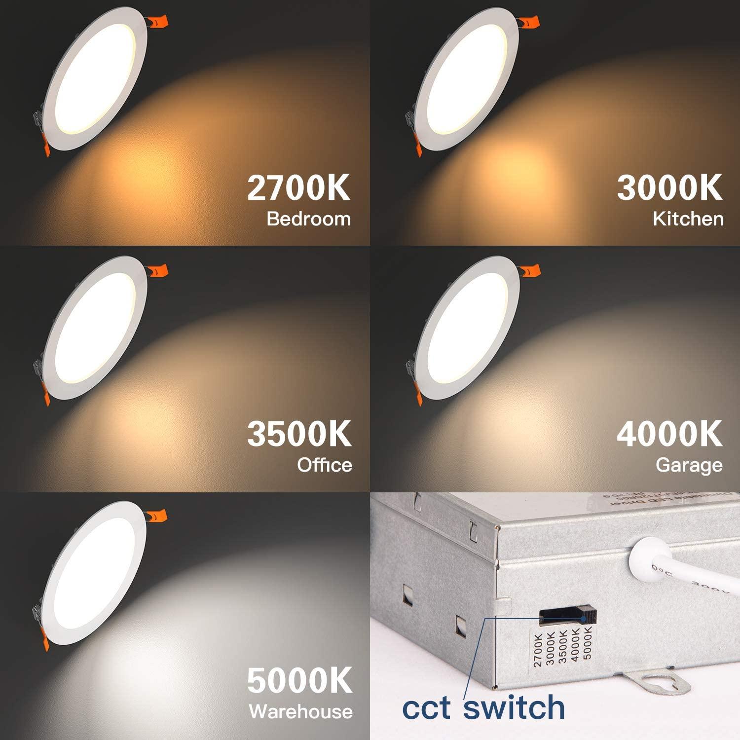 LED Recessed Lighting 5 CCT Selectable 6 Inch Round Ceiling