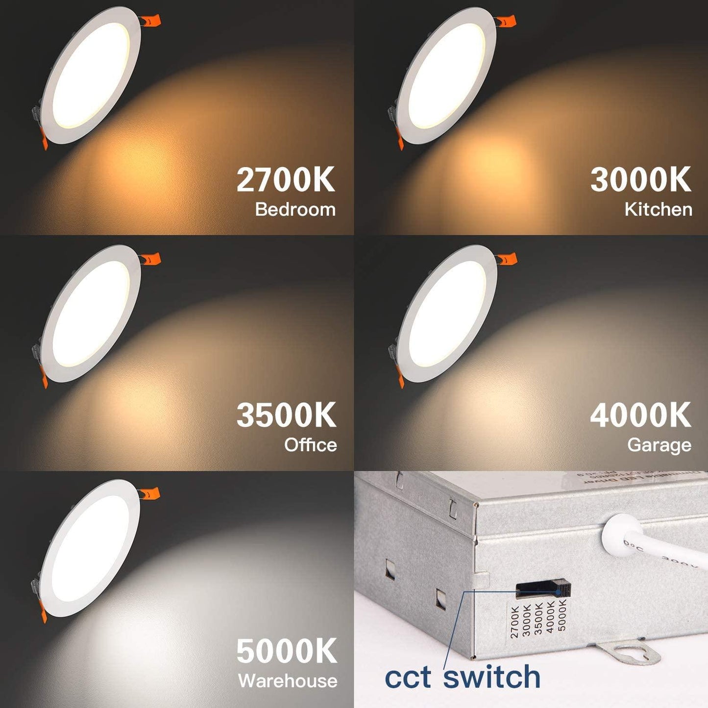 24 Pack LED Recessed Lighting, 6 Inch Slim Panel 15W 1150LM 2700K/3000K/3500K/4000K/5000K Selectable - Carrier LED